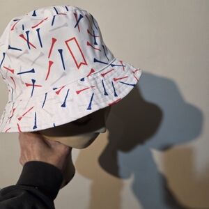 Reversible bucket Golf hat white with red and blue or green and orange unisex
